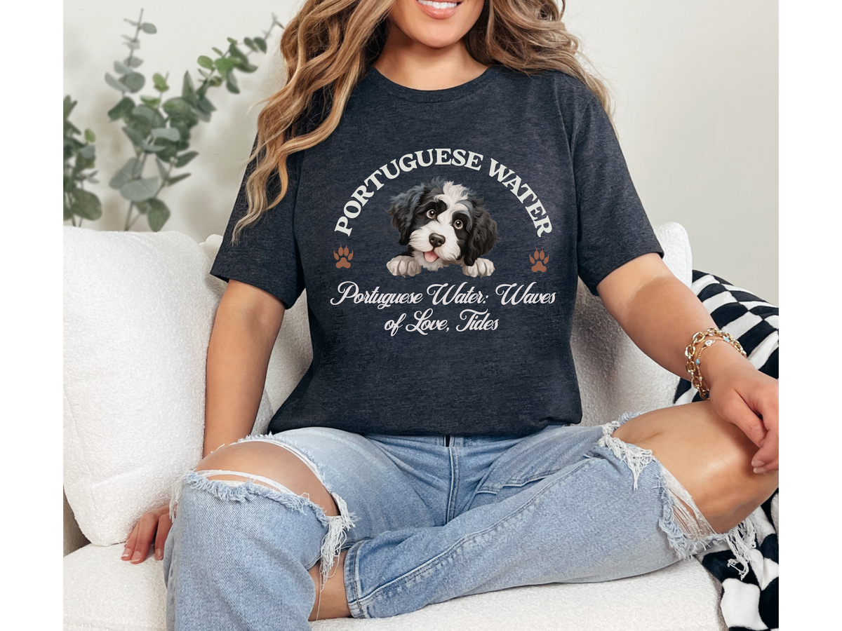 Portuguese Water Dog T-Shirt – Unisex Tee with “Waves of Love, Tides of Joy” Slogan | Water Dog Lover Gift