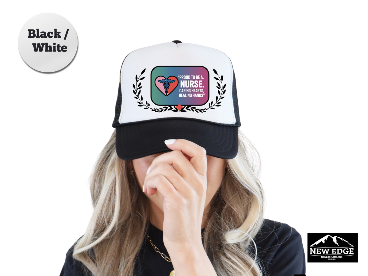 Nurse Trucker Hat – Proud to Be a Nurse | Caring Hearts, Healing Hands | RN & Healthcare Appreciation Gift Cap
