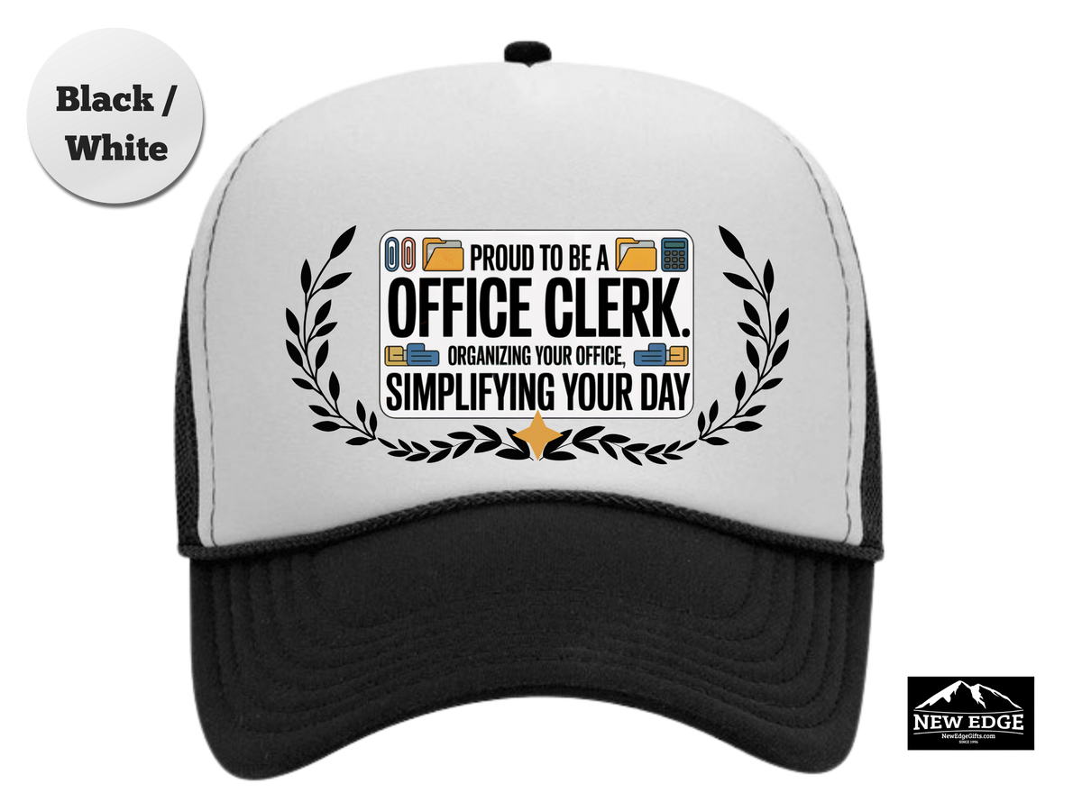 Office Clerk Trucker Hat – Proud to Be an Office Clerk | Organizing Your Office, Simplifying Your Day | Admin Staff Appreciation Gift