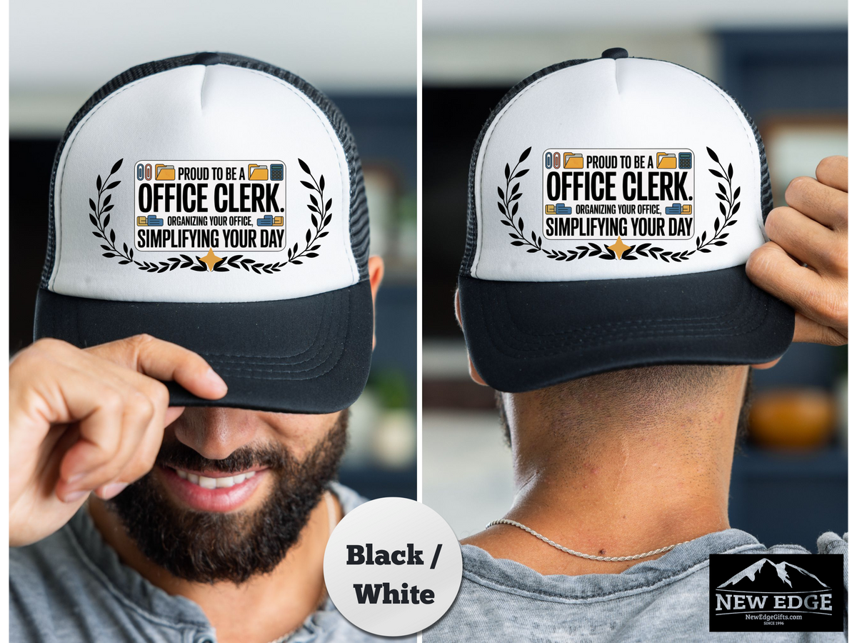 Office Clerk Trucker Hat – Proud to Be an Office Clerk | Organizing Your Office, Simplifying Your Day | Admin Staff Appreciation Gift