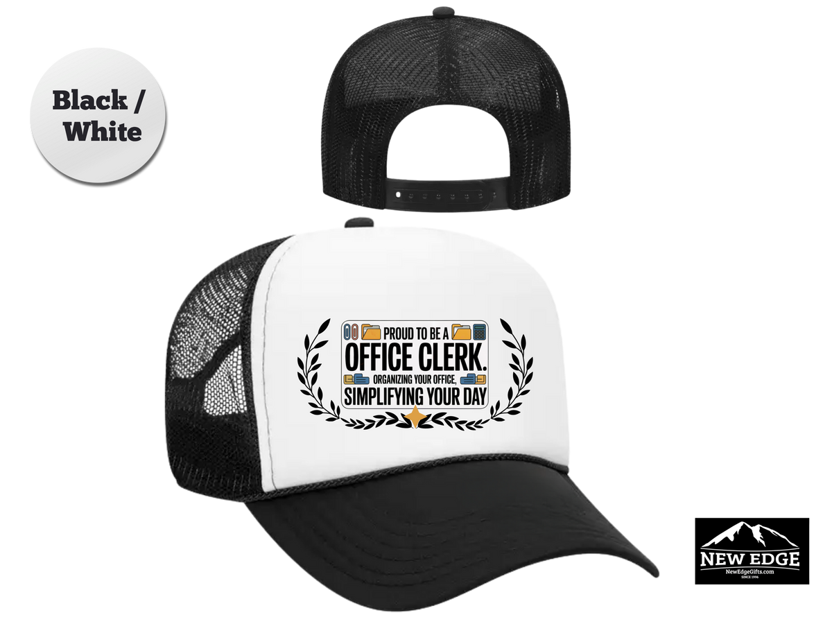 Office Clerk Trucker Hat – Proud to Be an Office Clerk | Organizing Your Office, Simplifying Your Day | Admin Staff Appreciation Gift