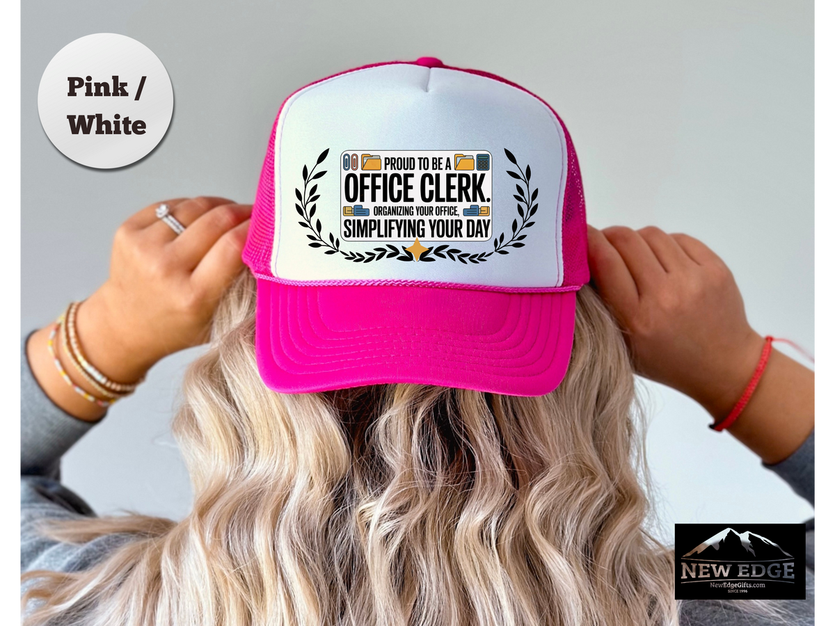Office Clerk Trucker Hat – Proud to Be an Office Clerk | Organizing Your Office, Simplifying Your Day | Admin Staff Appreciation Gift