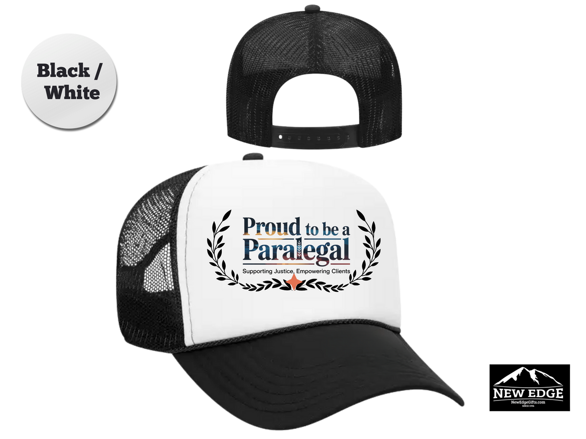 Paralegal Trucker Hat – Proud to Be a Paralegal | Supporting Justice, Empowering Clients | Legal Assistant Gift Cap