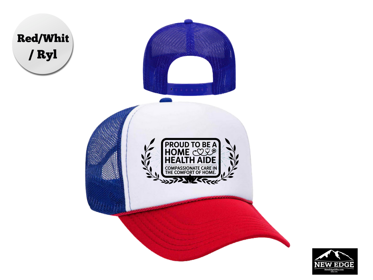 Home Health Aide Trucker Hat – Proud to Be a Home Health Aide, Compassionate Care in the Comfort of Home – Healthcare Worker Mesh Cap Gift