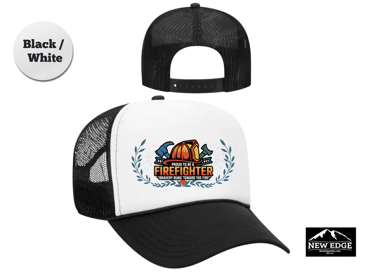 Firefighter Trucker Hat – Proud to Be a Firefighter, Bravery Runs Toward the Fire – Firefighter Mesh Cap Gift