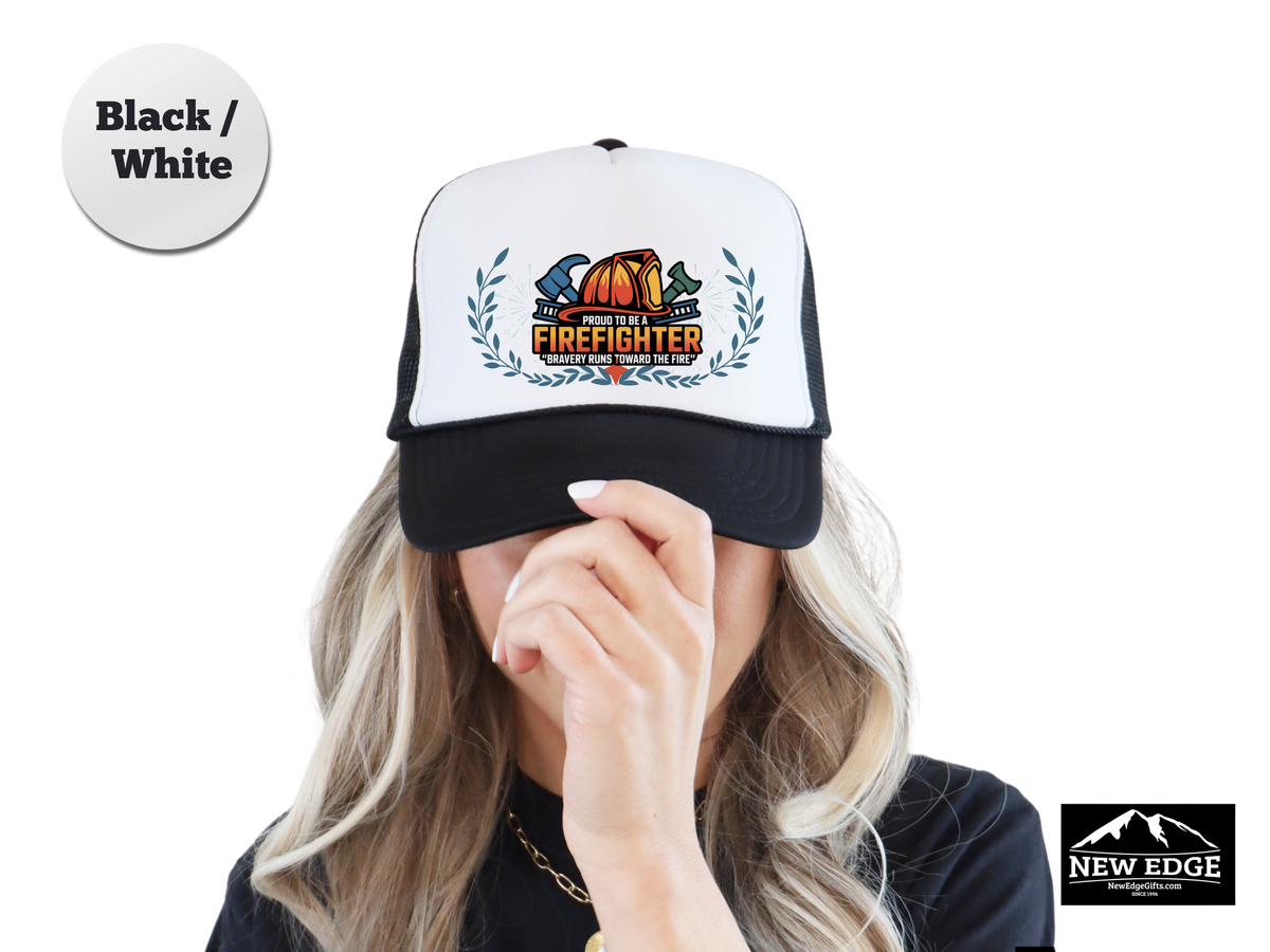Firefighter Trucker Hat – Proud to Be a Firefighter, Bravery Runs Toward the Fire – Firefighter Mesh Cap Gift