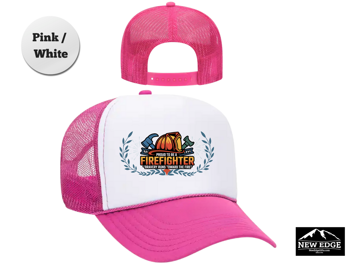 Firefighter Trucker Hat – Proud to Be a Firefighter, Bravery Runs Toward the Fire – Firefighter Mesh Cap Gift