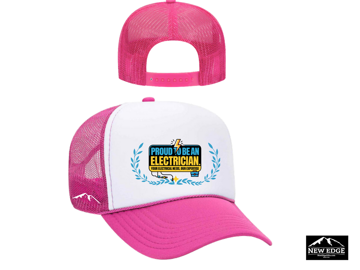 Electrician Trucker Hat – Proud to Be an Electrician | Your Electrical Needs, Our Expertise | Tradesman Workwear Gift Cap