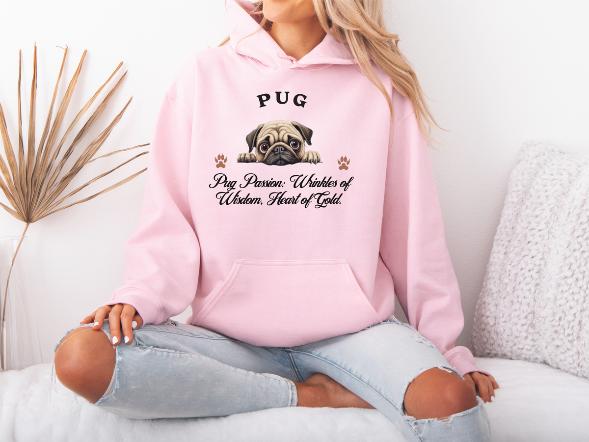 Pug Dog Hoodie – "Pug Passion: Wrinkles of Wisdom, Heart of Gold" | Unisex Cozy Hoodie for Charming Companions