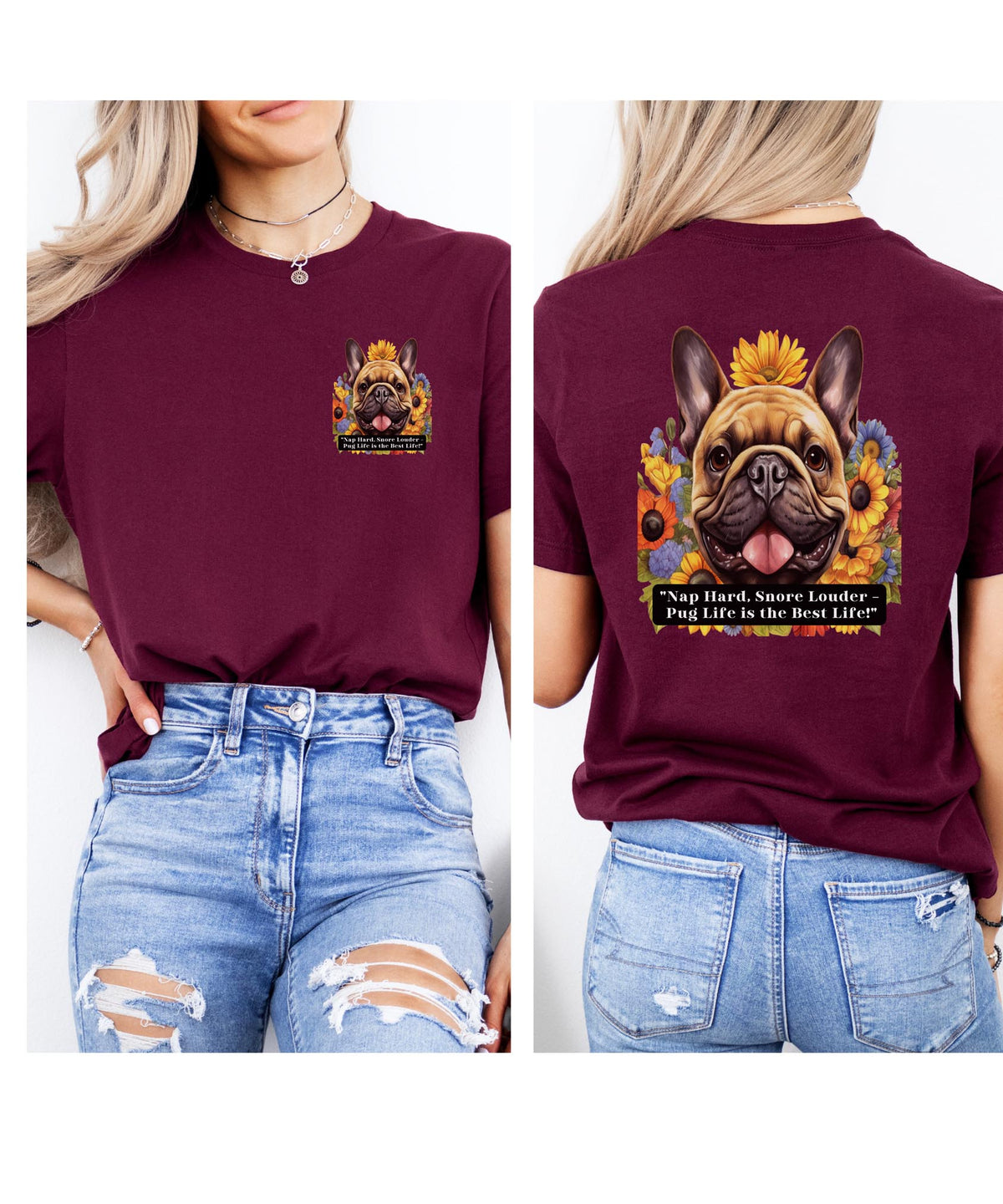 Pug Life Sunflower T-Shirt – 'Nap Hard, Snore Louder' – Unisex Cozy Pug Lover T-Shirt