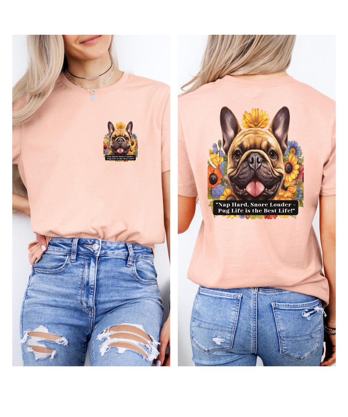 Pug Life Sunflower T-Shirt – 'Nap Hard, Snore Louder' – Unisex Cozy Pug Lover T-Shirt