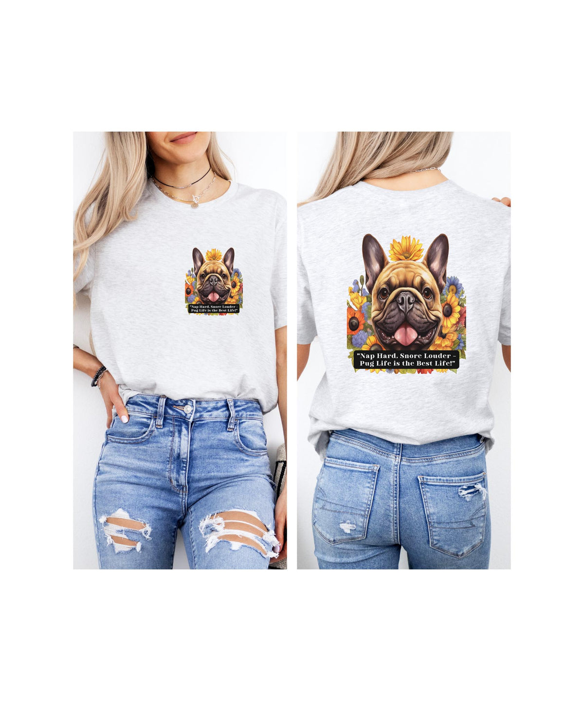 Pug Life Sunflower T-Shirt – 'Nap Hard, Snore Louder' – Unisex Cozy Pug Lover T-Shirt