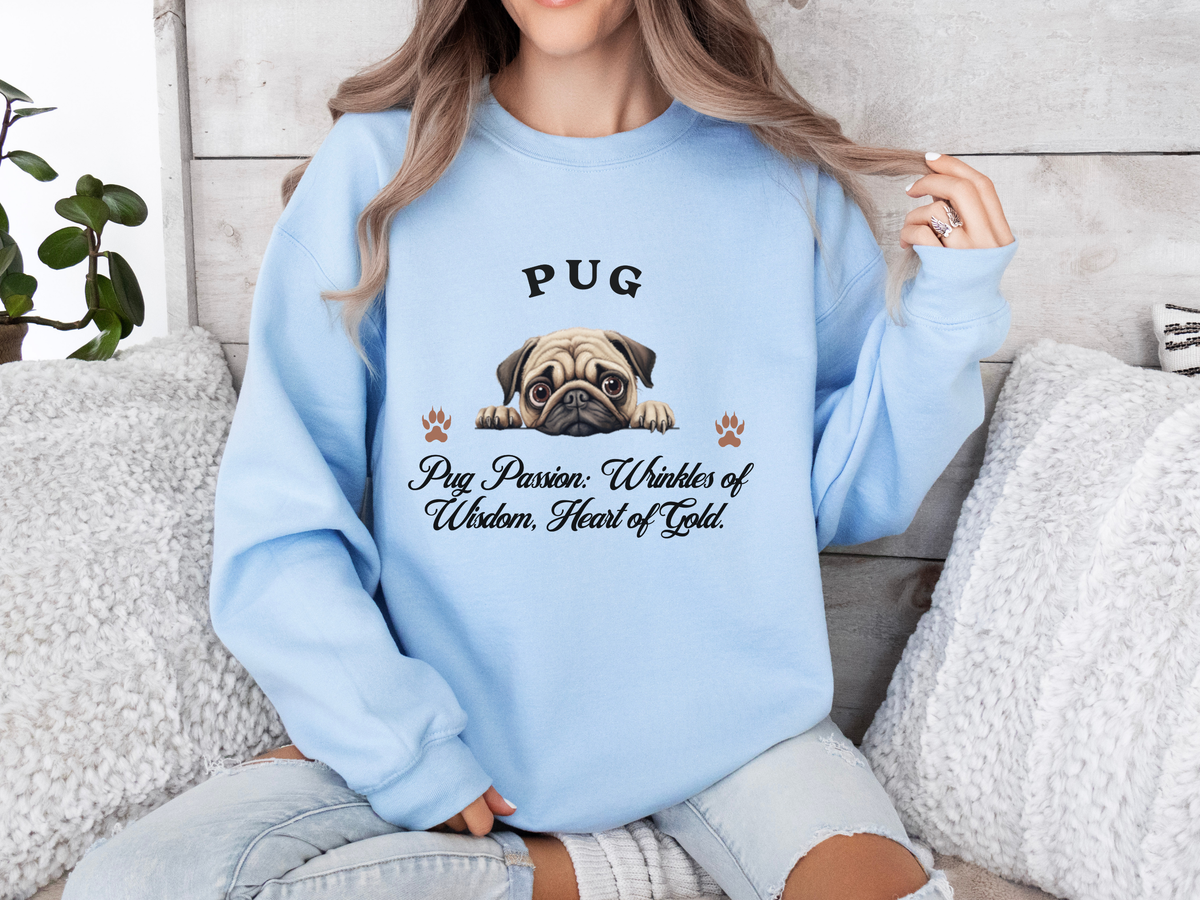 Pug Sweatshirt – Pug Passion: Wrinkles of Wisdom, Heart of Gold – Unisex Dog Lover Apparel