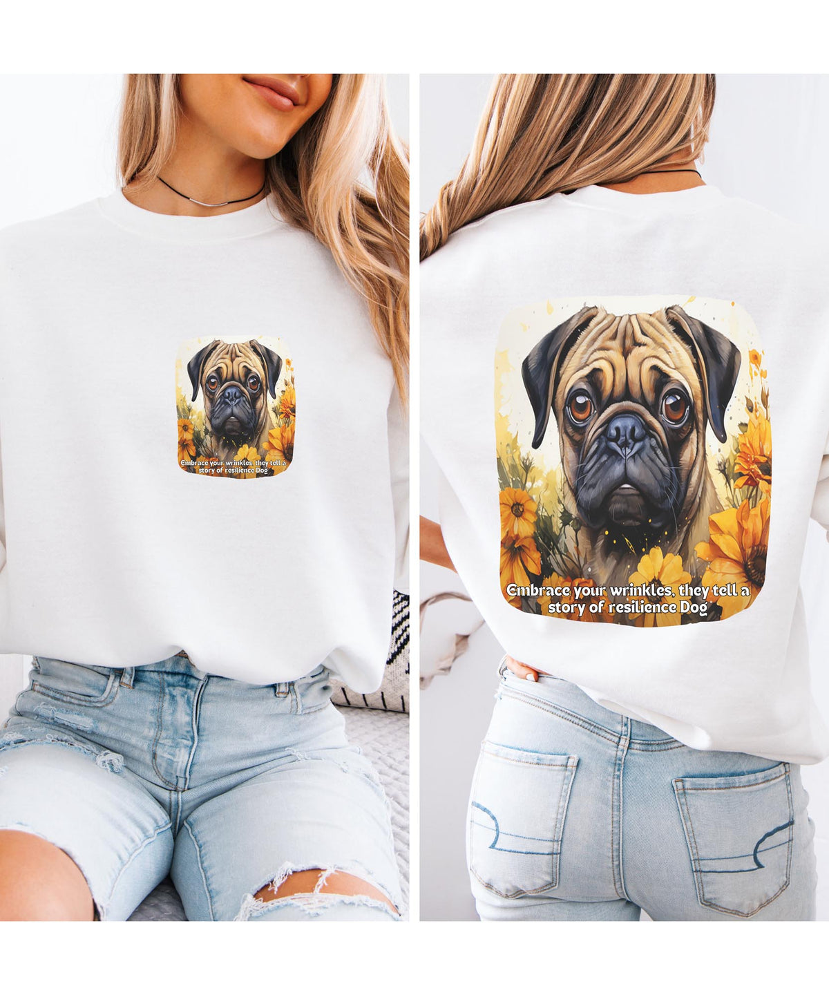Sunflower Pug Dog Unisex Sweatshirt – Big Heart, Bigger Attitude – Pug Energy Never Fades!