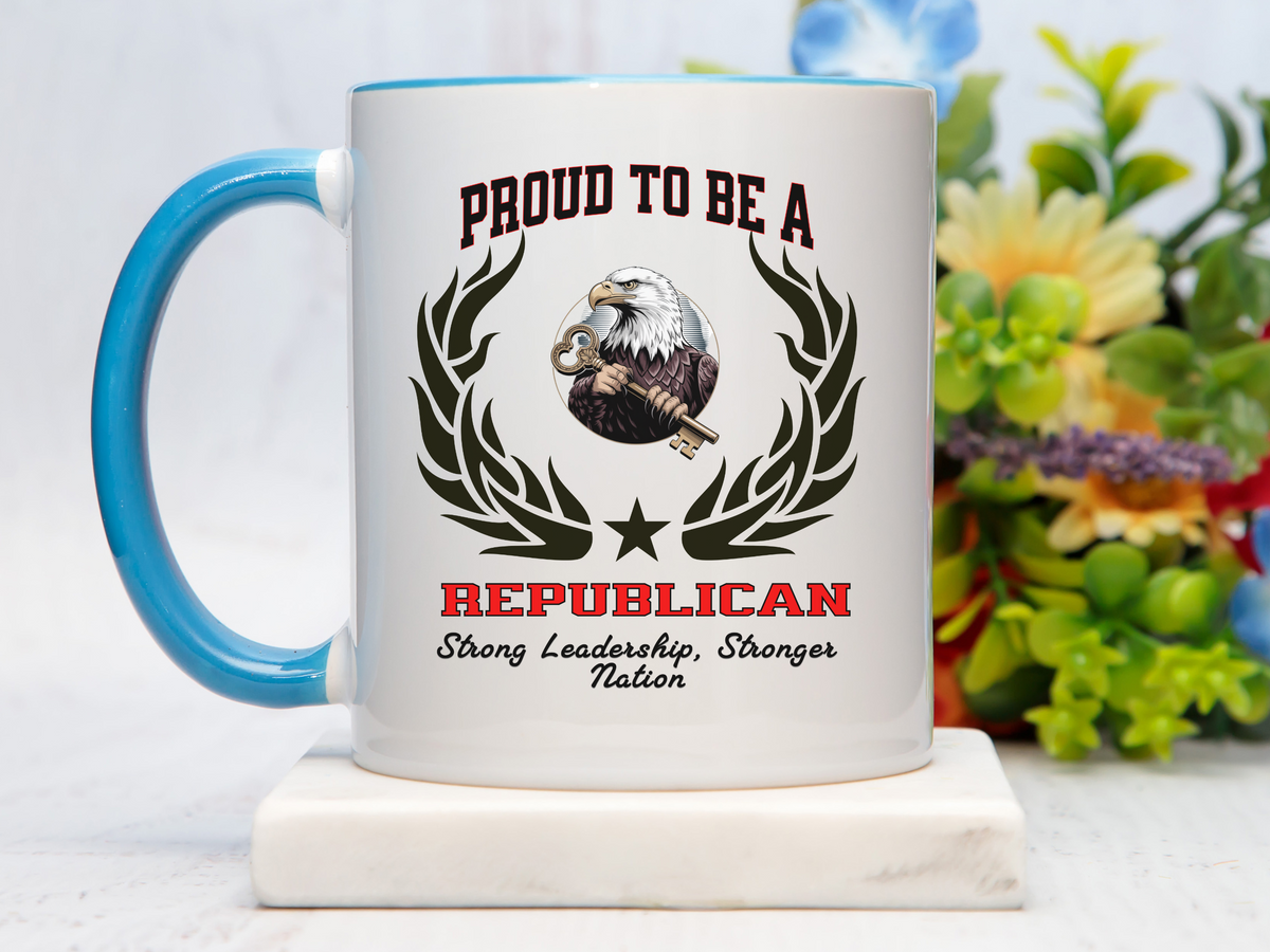 PROUD TO BE A REPUBLICAN Accent Coffee Mug – “Strong Leadership, Stronger Nation” – Patriotic Conservative Gift by New Edge Gifts and Novelties