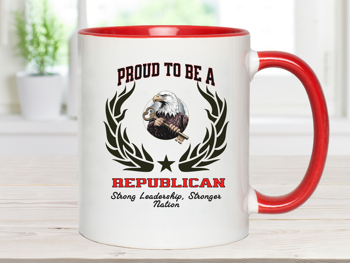 PROUD TO BE A REPUBLICAN Accent Coffee Mug – “Strong Leadership, Stronger Nation” – Patriotic Conservative Gift by New Edge Gifts and Novelties
