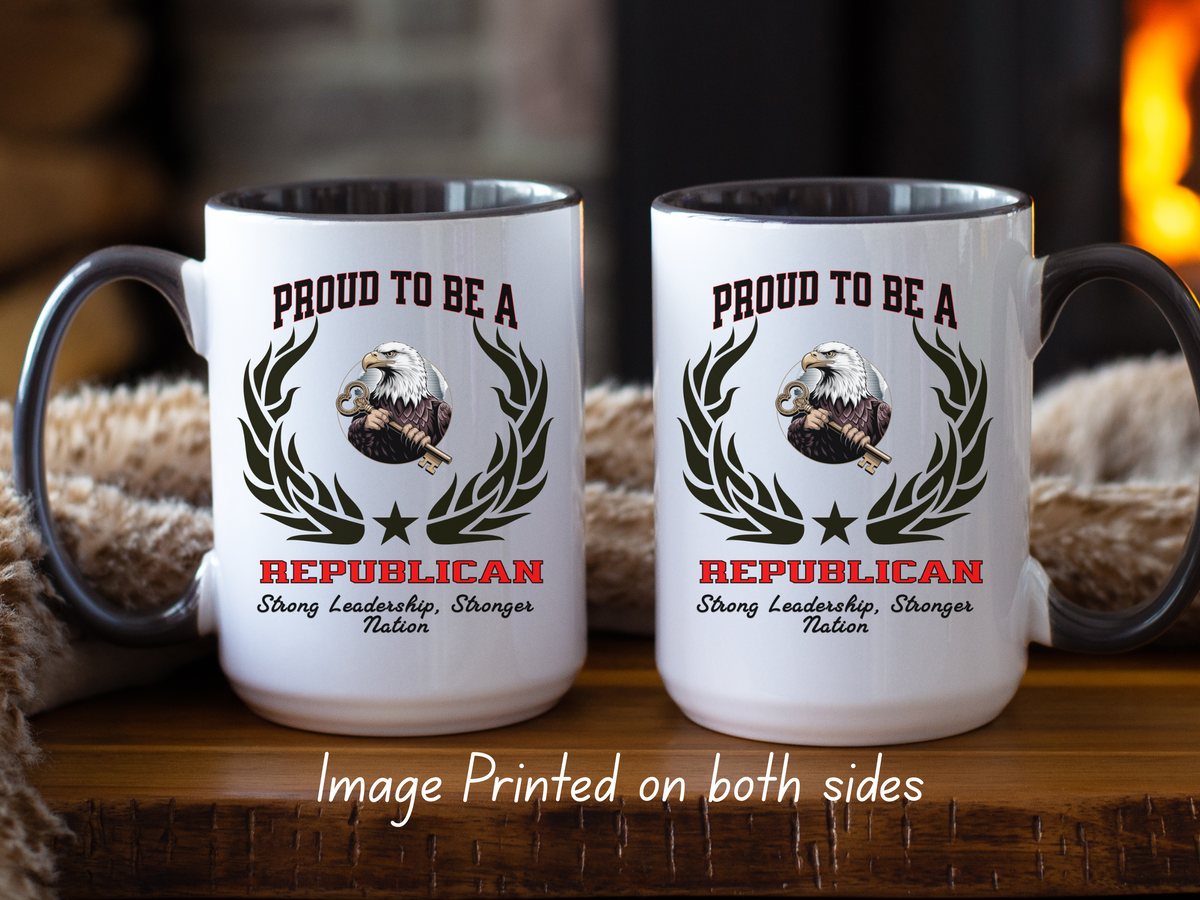 PROUD TO BE A REPUBLICAN Accent Coffee Mug – “Strong Leadership, Stronger Nation” – Patriotic Conservative Gift by New Edge Gifts and Novelties
