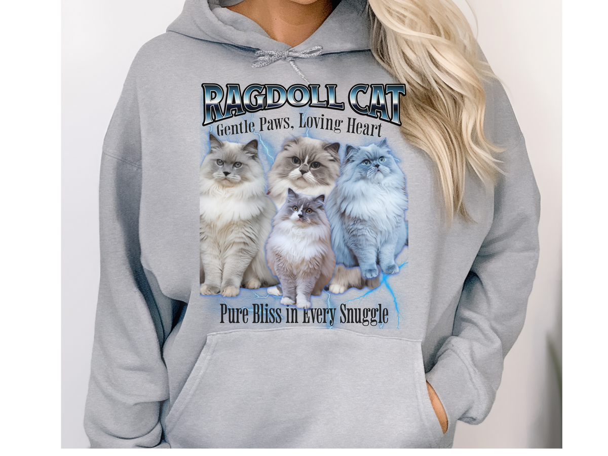 Ragdoll Cat Hoodie – Unisex Bootleg Collage Sweatshirt | Gentle Paws, Loving Heart
