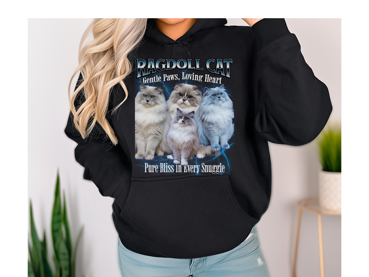 Ragdoll Cat Hoodie – Unisex Bootleg Collage Sweatshirt | Gentle Paws, Loving Heart