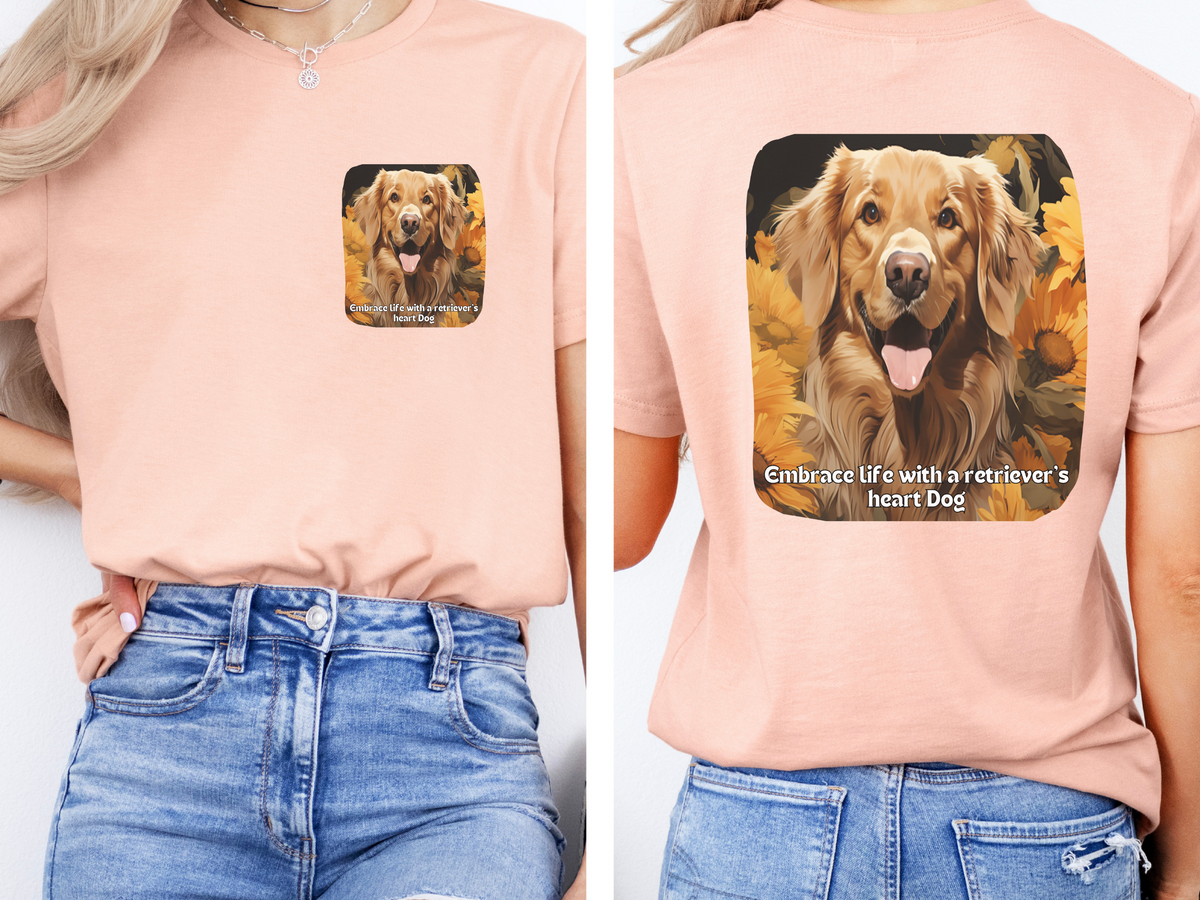 Retriever Sunflower T-Shirt – 'Embrace Life with a Retriever’s Heart' – Front & Back Design – Joyful Dog Lover Tee
