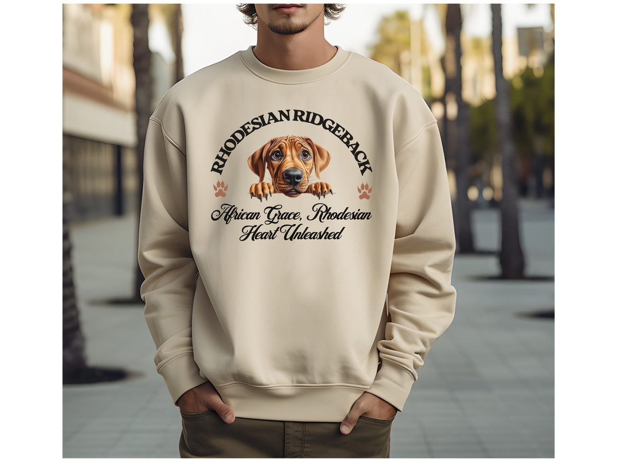 Rhodesian Ridgeback Sweatshirt – African Grace, Rhodesian Heart Unleashed – Unisex Dog Lover Apparel