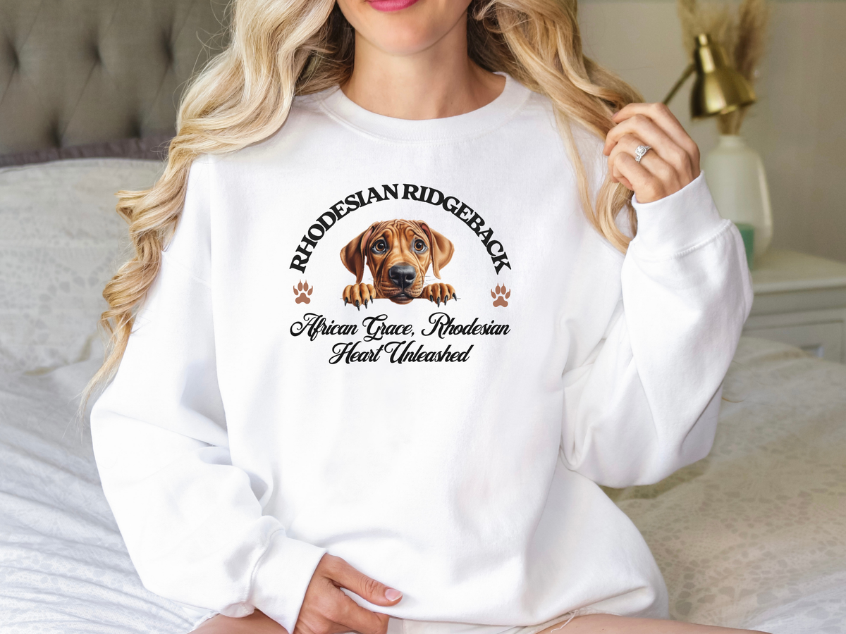 Rhodesian Ridgeback Sweatshirt – African Grace, Rhodesian Heart Unleashed – Unisex Dog Lover Apparel