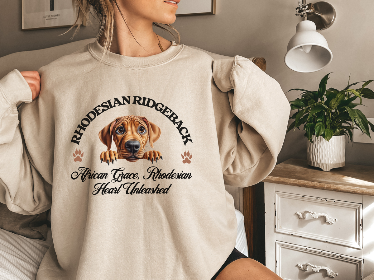 Rhodesian Ridgeback Sweatshirt – African Grace, Rhodesian Heart Unleashed – Unisex Dog Lover Apparel