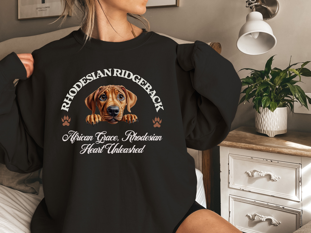 Rhodesian Ridgeback Sweatshirt – African Grace, Rhodesian Heart Unleashed – Unisex Dog Lover Apparel