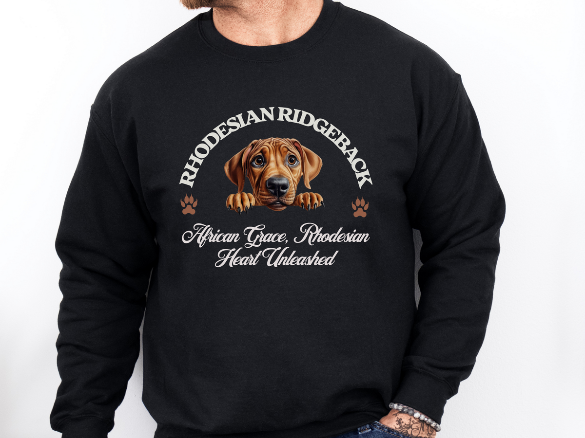 Rhodesian Ridgeback Sweatshirt – African Grace, Rhodesian Heart Unleashed – Unisex Dog Lover Apparel