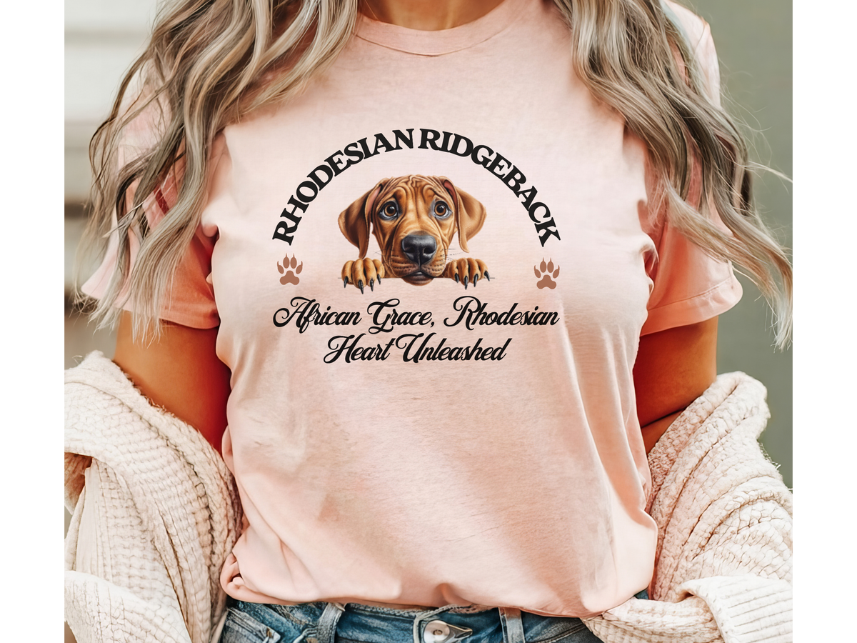 Rhodesian Ridgeback T-Shirt – Unisex Tee with “African Grace, Rhodesian Heart” Slogan | Elegant Dog Lover Gift
