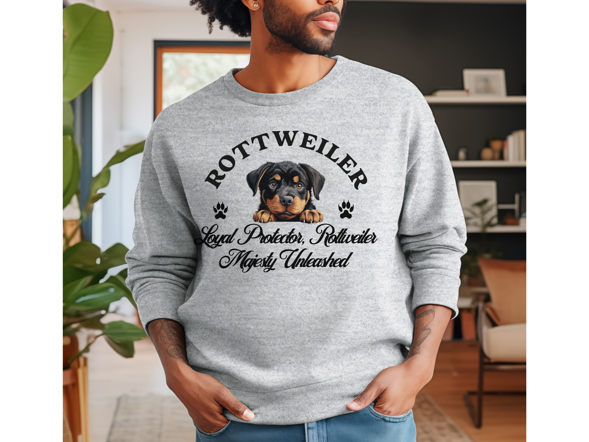 Rottweiler Sweatshirt – Loyal Protector, Rottweiler Majesty Unleashed – Unisex Dog Lover Apparel