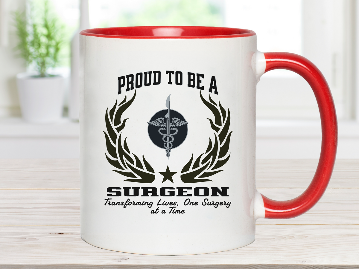 Proud to Be a Surgeon Accent Ceramic Coffee Mug – “Transforming Lives, One Surgery at a Time” – Gift for Surgeons by New Edge Gifts and Novelties
