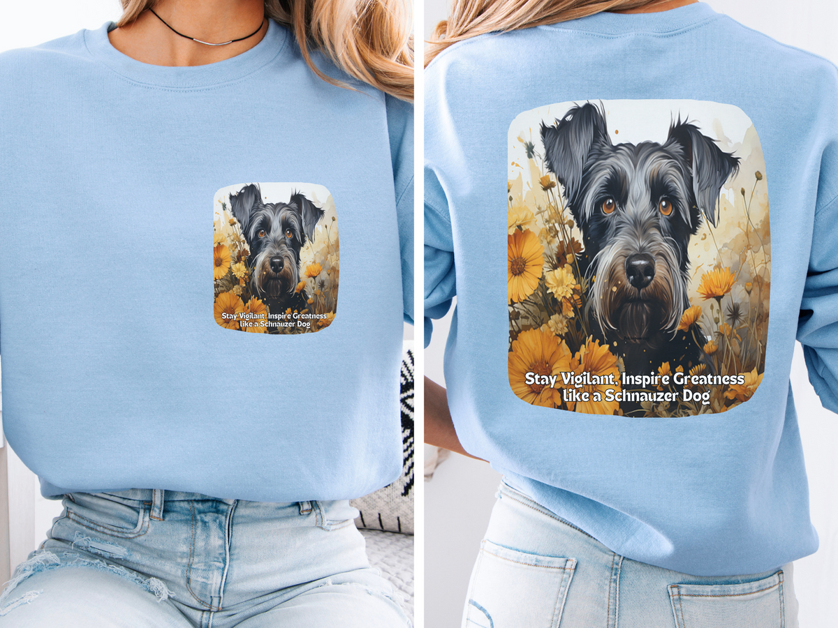 Schnauzer Vigilance Sunflower Sweatshirt – 'Stay Vigilant' Motivational Design – Unisex Dog Lover Apparel