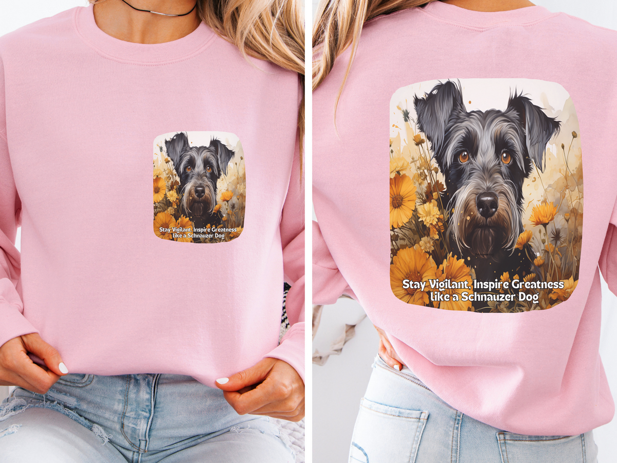 Schnauzer Vigilance Sunflower Sweatshirt – 'Stay Vigilant' Motivational Design – Unisex Dog Lover Apparel