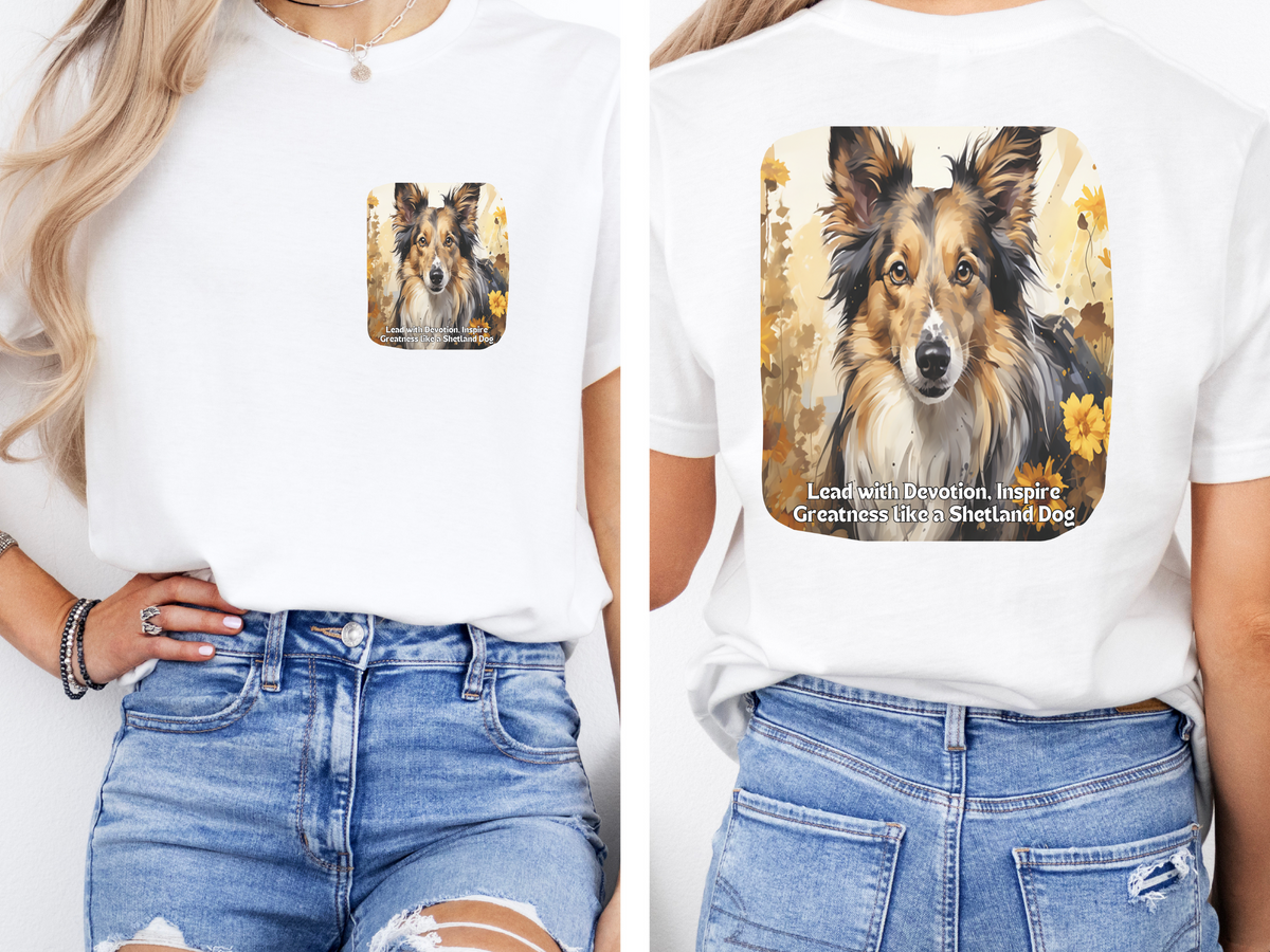 Shetland Sheepdog Sunflower Tee – 'Lead with Devotion' Front & Back Design