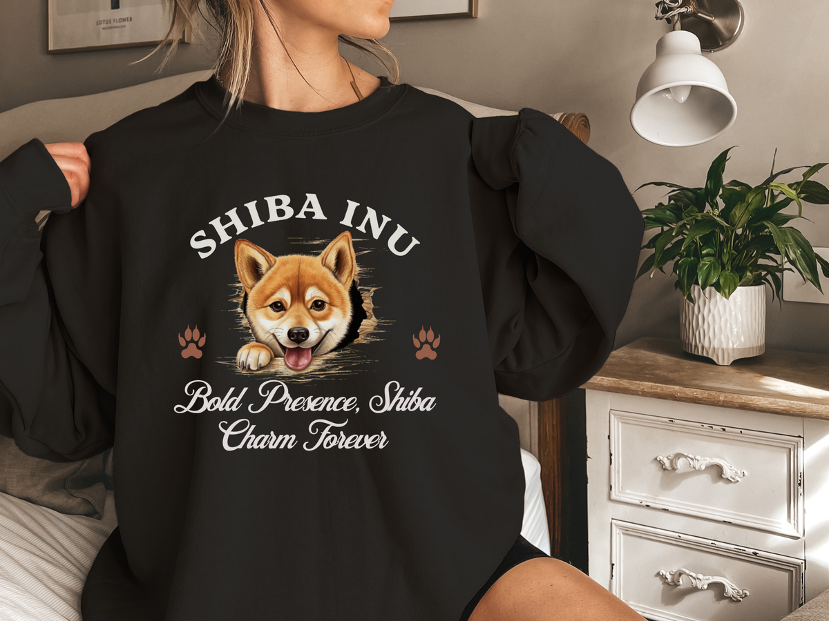 Shiba Inu Sweatshirt – Bold Presence, Shiba Charm Forever – Unisex Dog Lover Gift