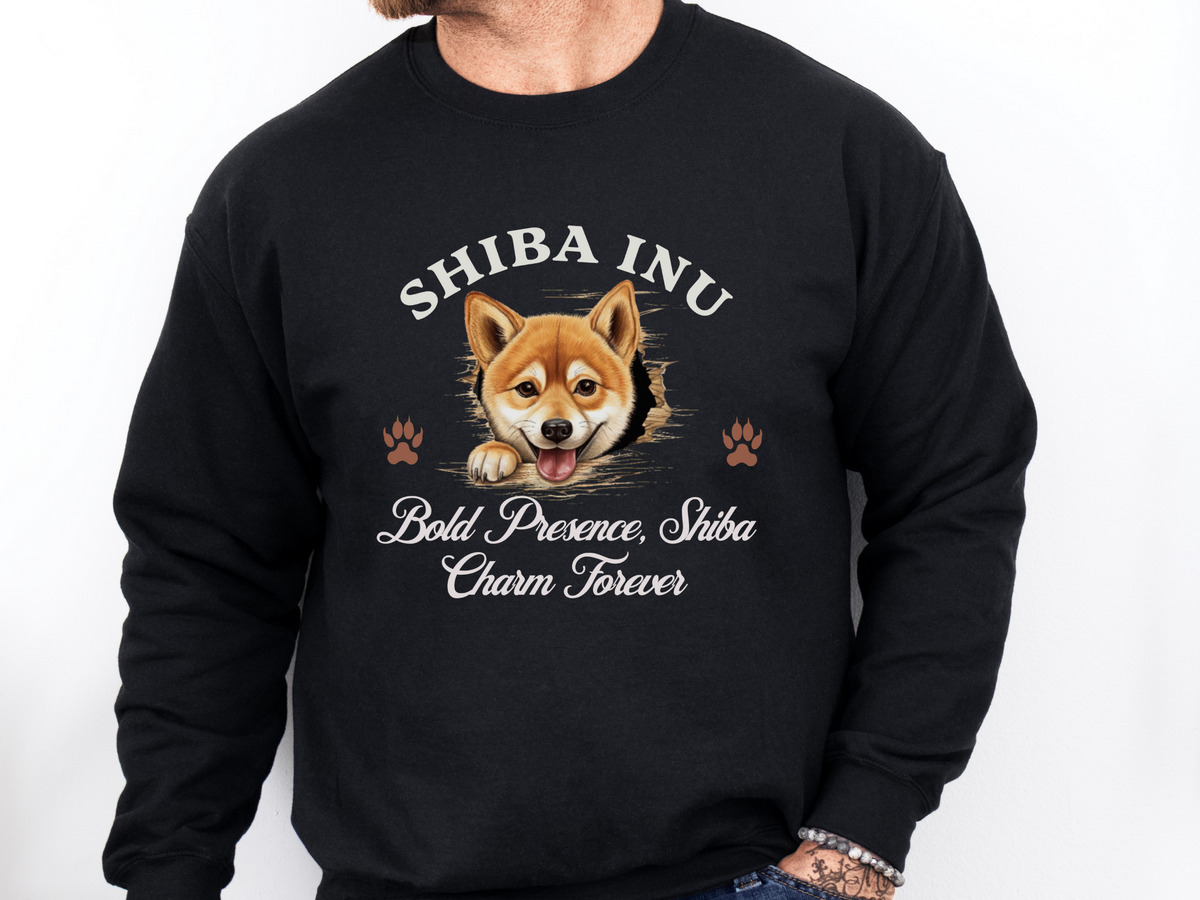 Shiba Inu Sweatshirt – Bold Presence, Shiba Charm Forever – Unisex Dog Lover Gift
