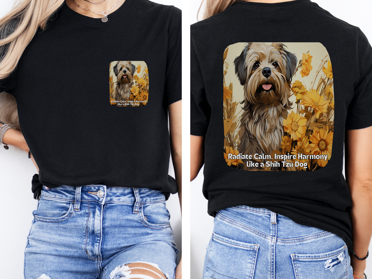 Shih Tzu Sunflower Tee – 'Radiate Calm, Inspire Harmony' Front & Back Design