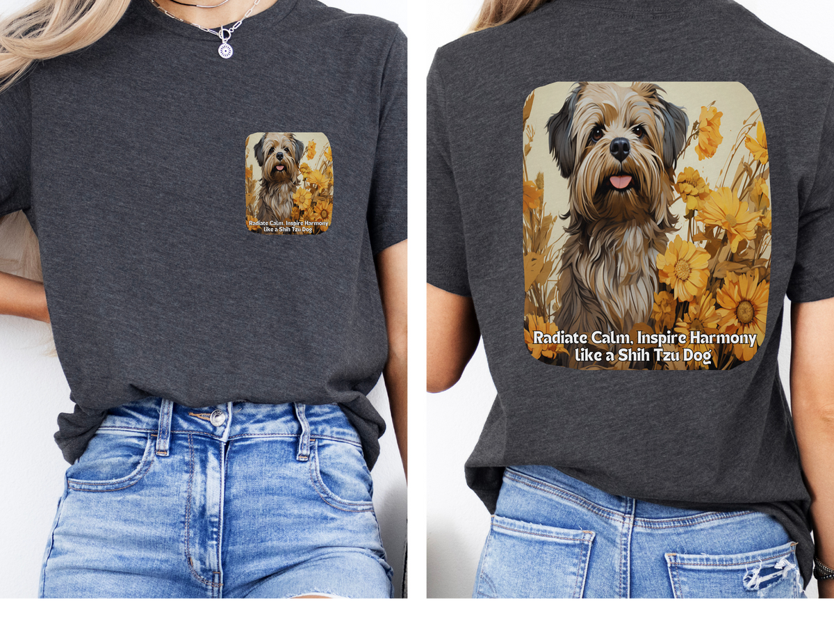 Shih Tzu Sunflower Tee – 'Radiate Calm, Inspire Harmony' Front & Back Design