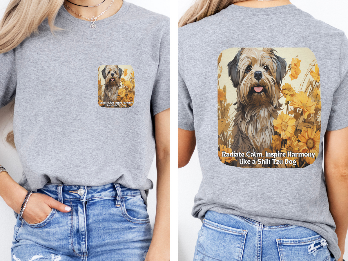 Shih Tzu Sunflower Tee – 'Radiate Calm, Inspire Harmony' Front & Back Design