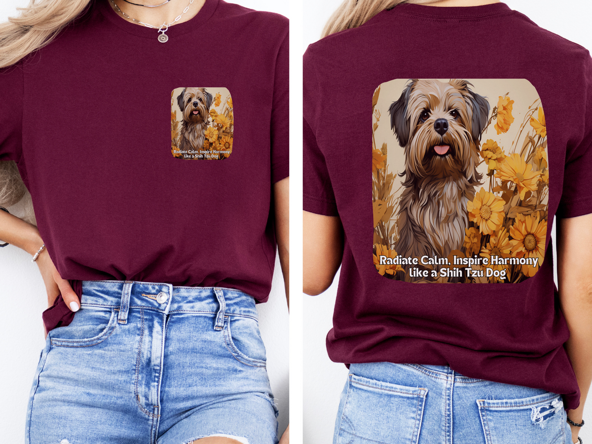 Shih Tzu Sunflower Tee – 'Radiate Calm, Inspire Harmony' Front & Back Design