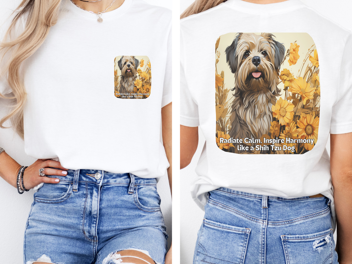 Shih Tzu Sunflower Tee – 'Radiate Calm, Inspire Harmony' Front & Back Design