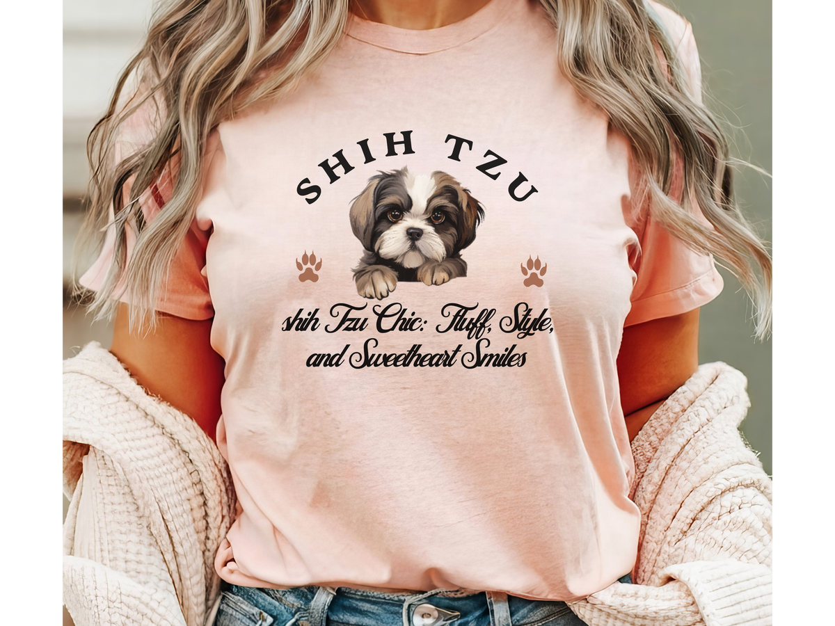 Shih Tzu T-Shirt – Unisex Tee with “Shih Tzu Chic: Fluff, Style, and Sweetheart Smiles” | Cute Fluffy Dog Lover Gift