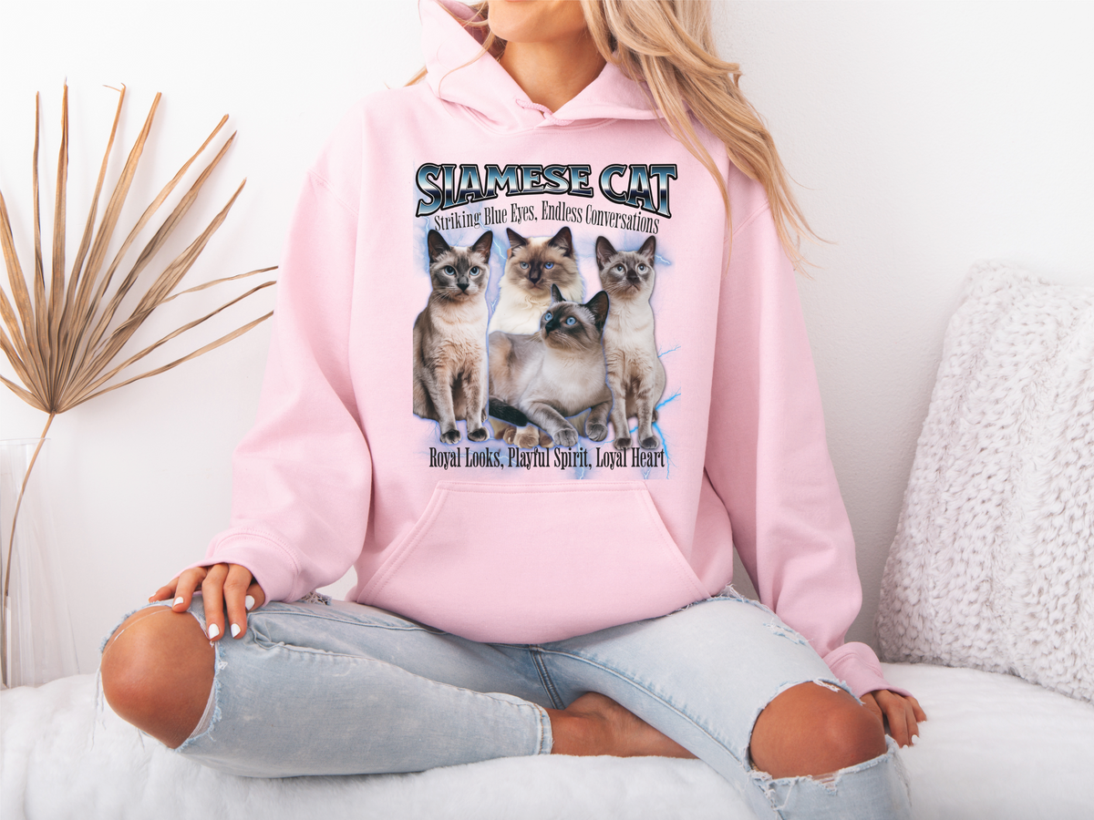 Siamese Cat Hoodie – Unisex Bootleg Collage Sweatshirt | Striking Blue Eyes, Endless Conversations!