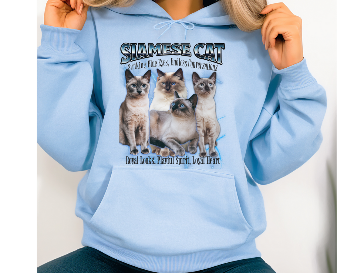 Siamese Cat Hoodie – Unisex Bootleg Collage Sweatshirt | Striking Blue Eyes, Endless Conversations!