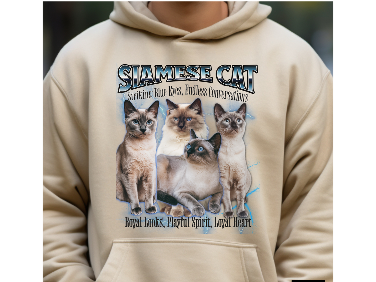 Siamese Cat Hoodie – Unisex Bootleg Collage Sweatshirt | Striking Blue Eyes, Endless Conversations!