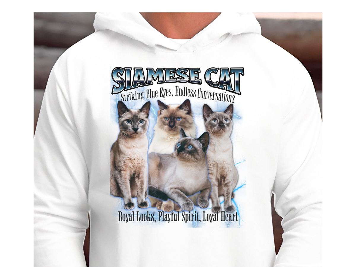 Siamese Cat Hoodie – Unisex Bootleg Collage Sweatshirt | Striking Blue Eyes, Endless Conversations!