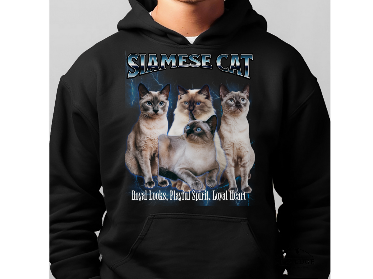 Siamese Cat Hoodie – Unisex Bootleg Collage Sweatshirt | Striking Blue Eyes, Endless Conversations!