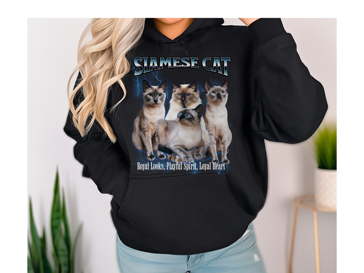 Siamese Cat Hoodie – Unisex Bootleg Collage Sweatshirt | Striking Blue Eyes, Endless Conversations!