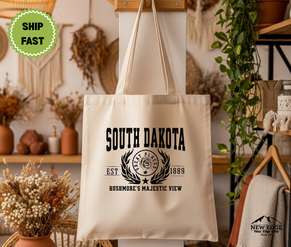 South Dakota State Rushmore’s Majestic View Cotton Canvas Tote Bag – Eco-Friendly Reusable Shopping Tote, Travel Gift & Mount Rushmore State Souvenir